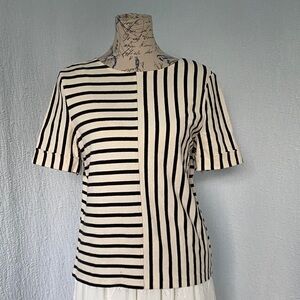 Tory Burch Black and Cream Striped Short Sleeve Tee